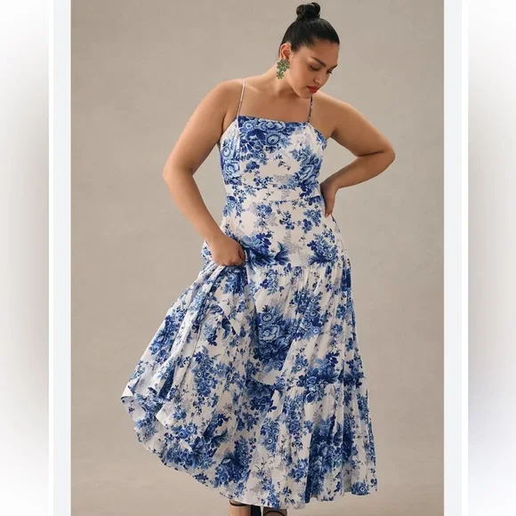 Maeve Drop-Waist Maxi Dress | Blue & White Floral - Picture 2 of 5
